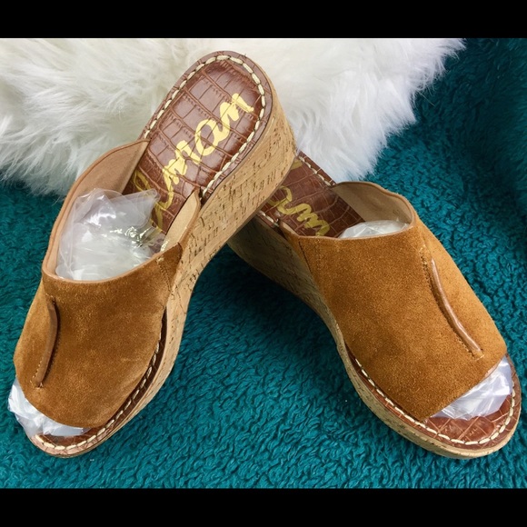 Sam Edelman Shoes - Sam Edelman suede peep toe wedges golden 6 1/2 **